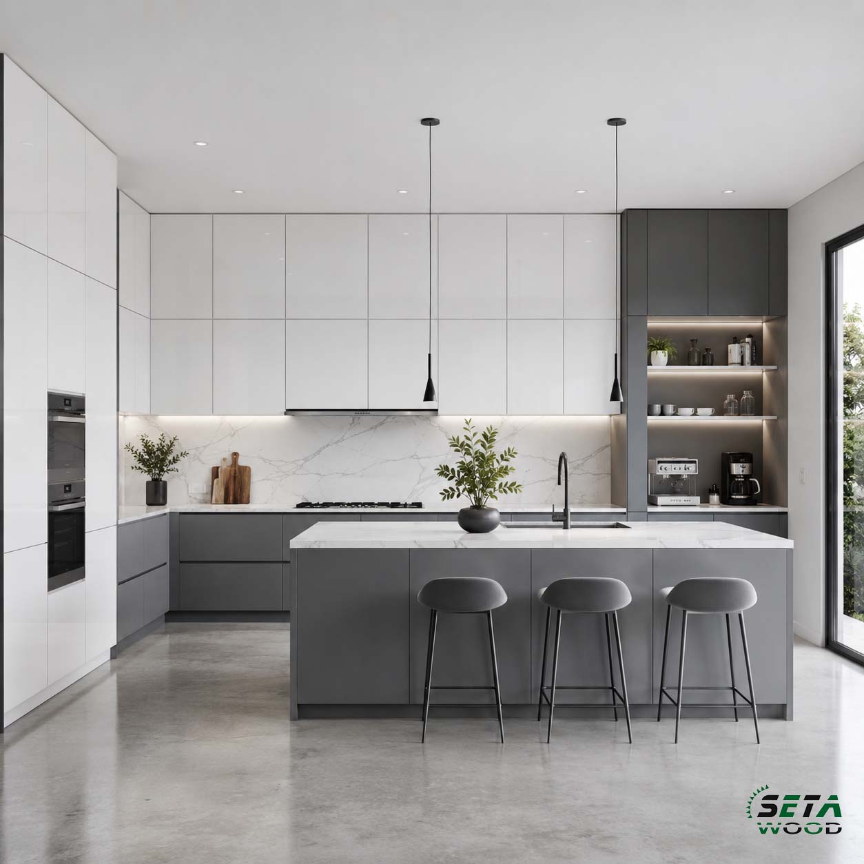 تصویری از کابینت سفید با طوسی