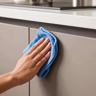 تصویری از تمیز کردن یه تیکه از کابینت هایگلاس مات