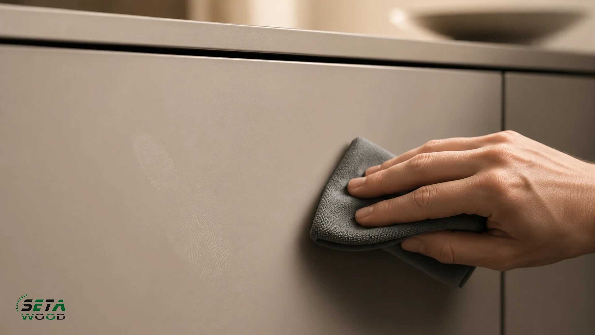 تصویری از تمیز کردن اثر انگشت از روی کابینت مات آنتی فینگر