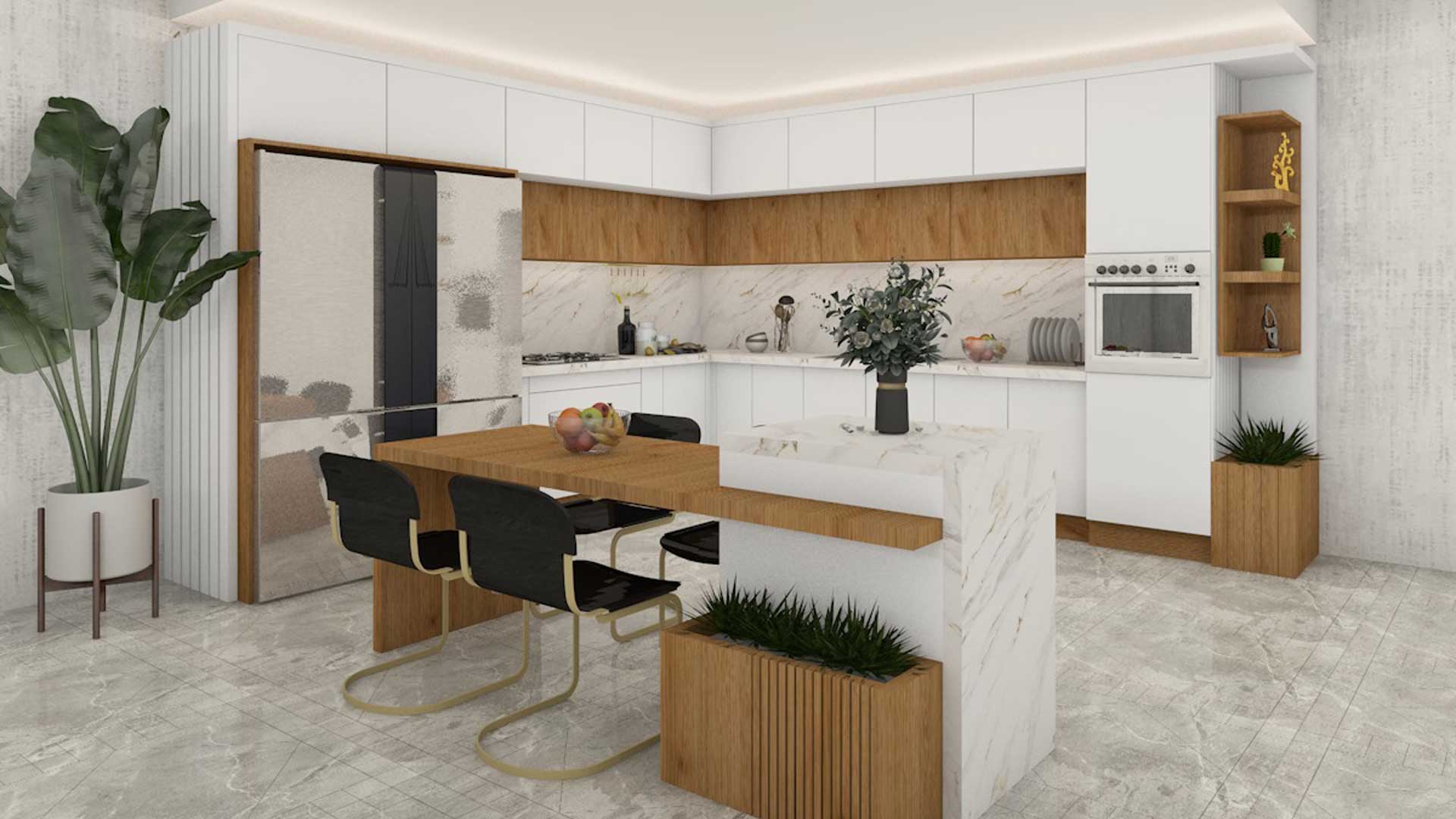 تصویری از کابینت سفید با طرح چوب