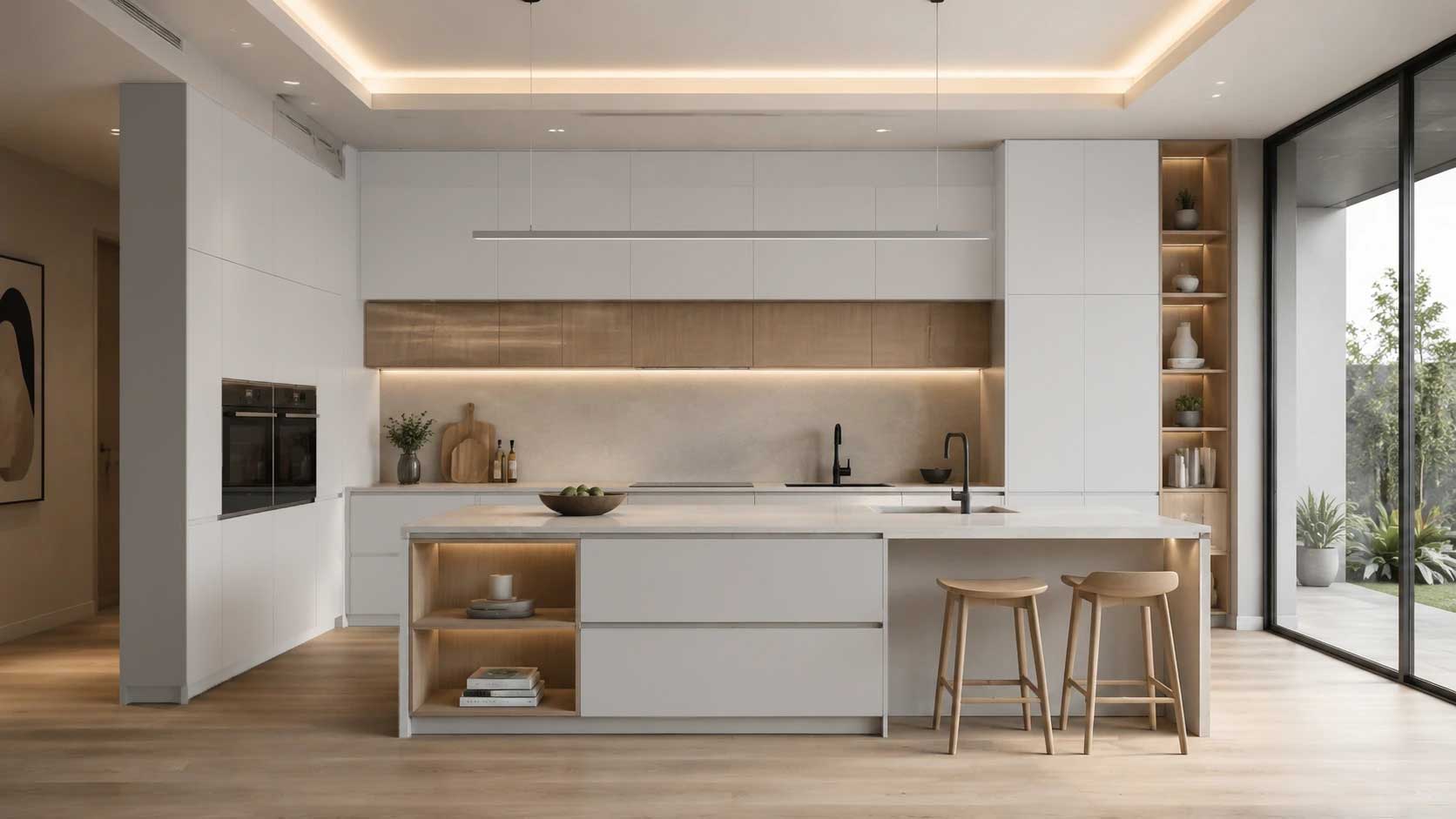 کابینت رنگ طوسی لایت با طرح چوب